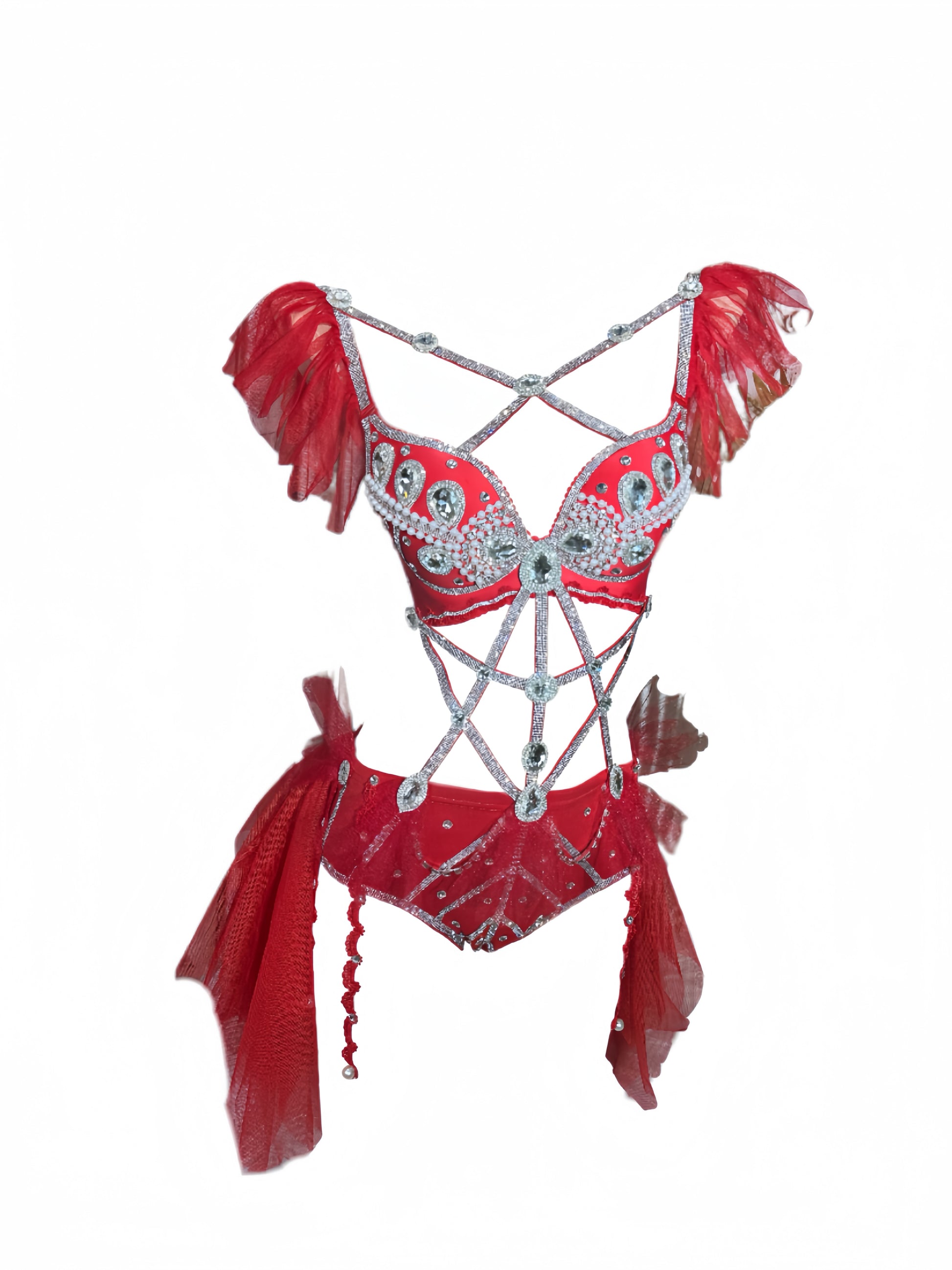 red rave dress RED RHINESTONE FISHNET TWO PIECE RAVE OUTFIT